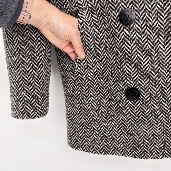 L.L BEAN Double Breasted Wool Herringbone Pea Coat 12 Petite - Picture 6 of 11